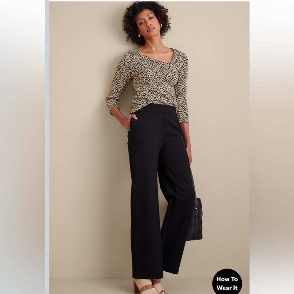 Soft Surroundings Women’s Wide Leg Dress Pants Stretch Solid Black Pull On S